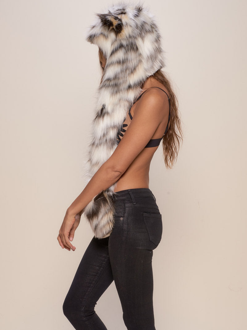Hooded Faux Fur with White Tiger Design