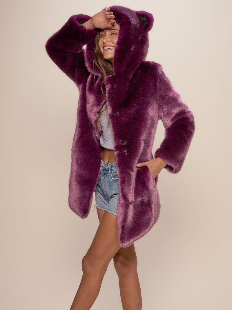 Woman wearing Lavender Wolf Luxe Classic Faux Fur Coat, side view 4