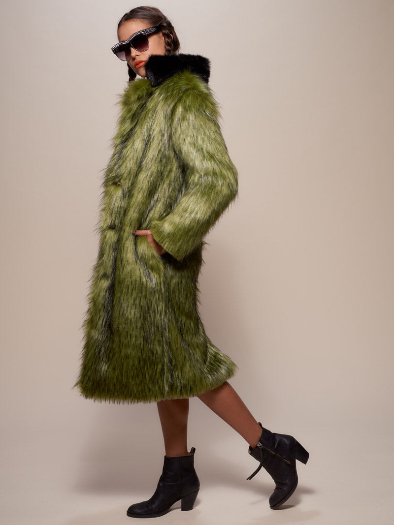 Female Wearing Jade Fox Faux Fur Calf Length Coat 