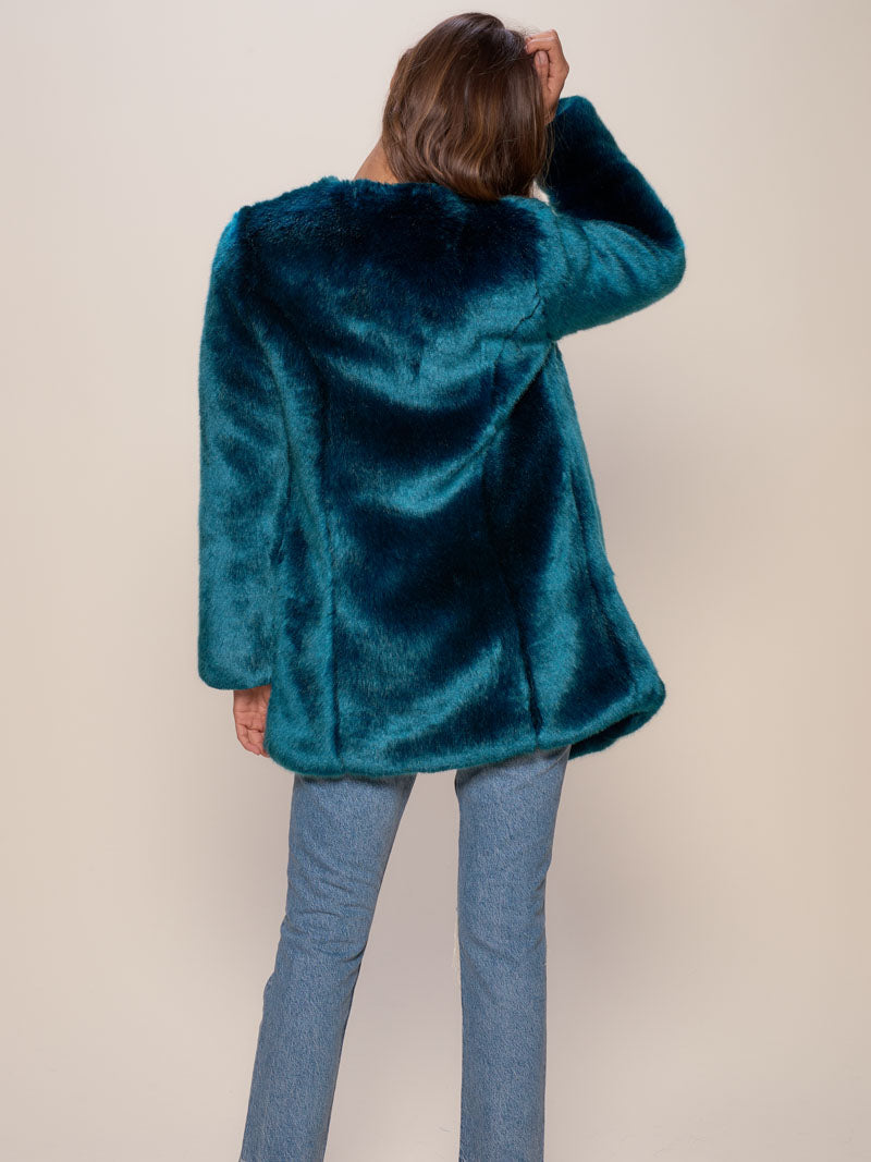 Back View of Female Wearing Royal Wolf Luxe V-Neck Faux Fur Coat