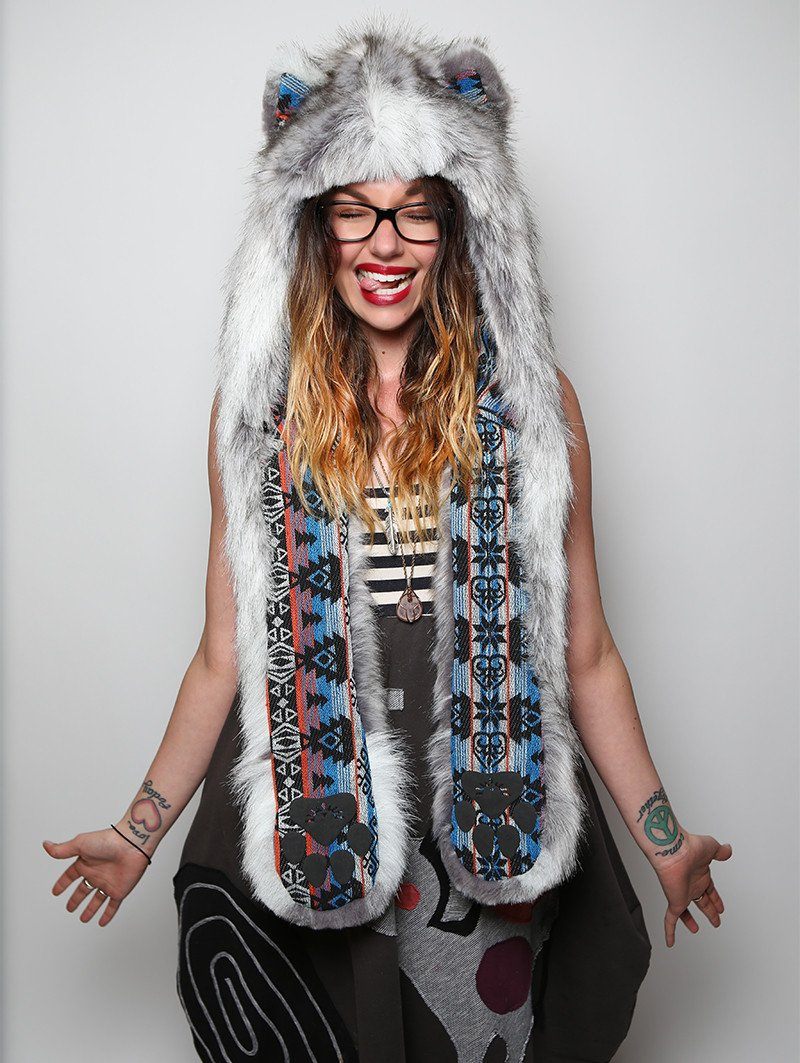 Grey and White Timber Wolf Collectors *Unisex* SpiritHood on Female