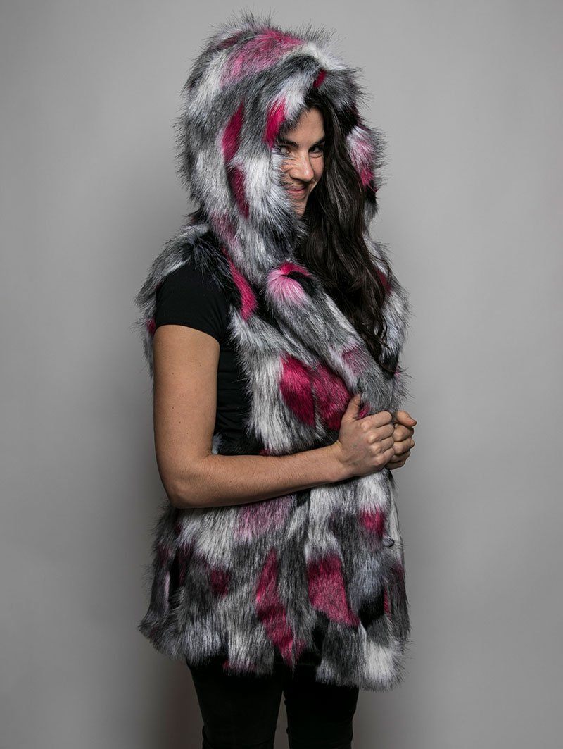 Hooded Faux Fur Vest with Whimsical Alpaca Design