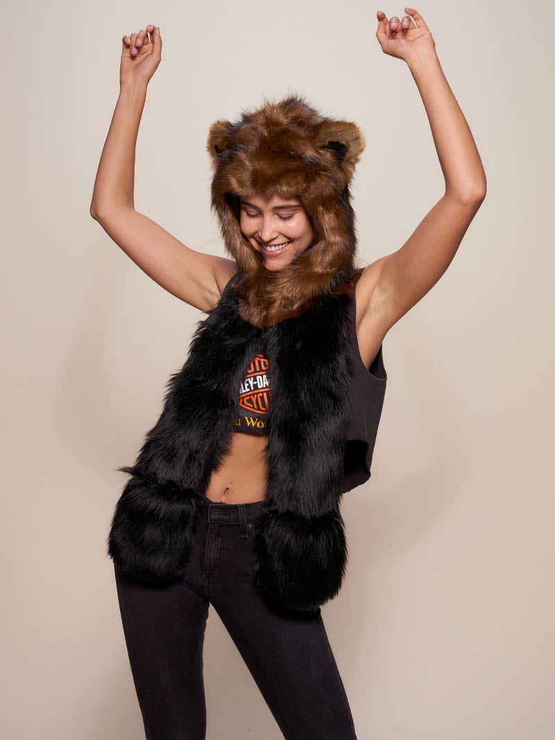 Brown and Black Collector Edition Wolverine Faux Fur SpiritHood on Female