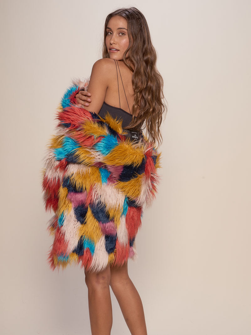 Multicolored Women&#39;s Faux Fur Coat on Woman