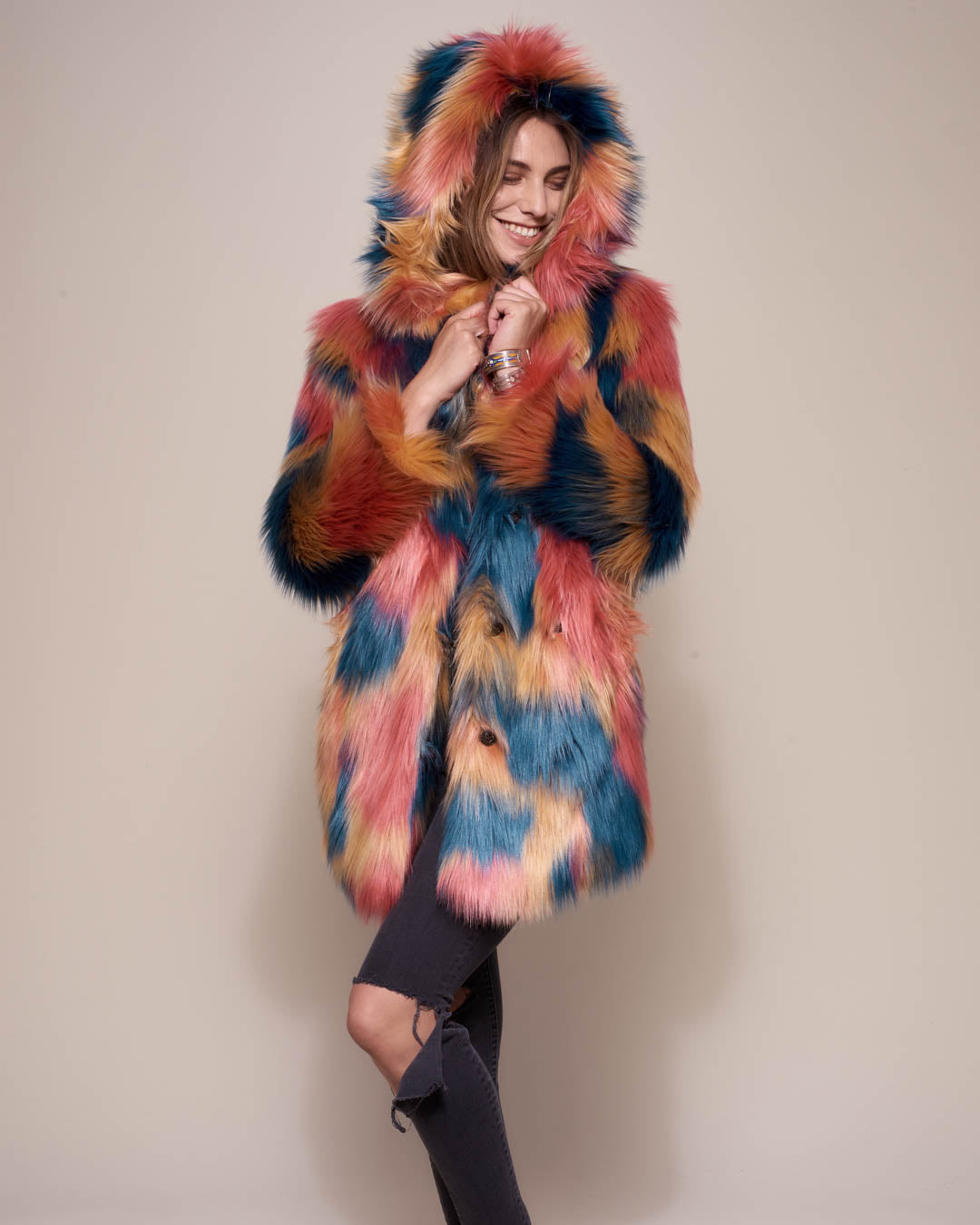 American Swallow Faux Fur Coat with Hood