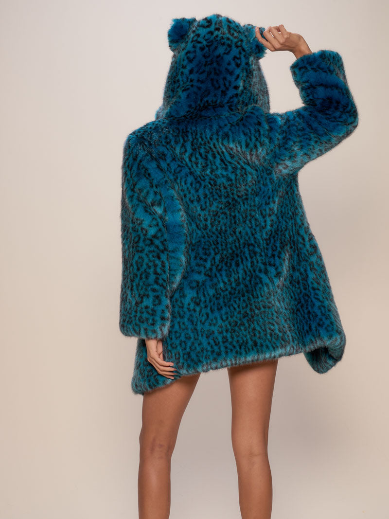 Ice Leopard Luxe Faux Fur Coat on Female Model