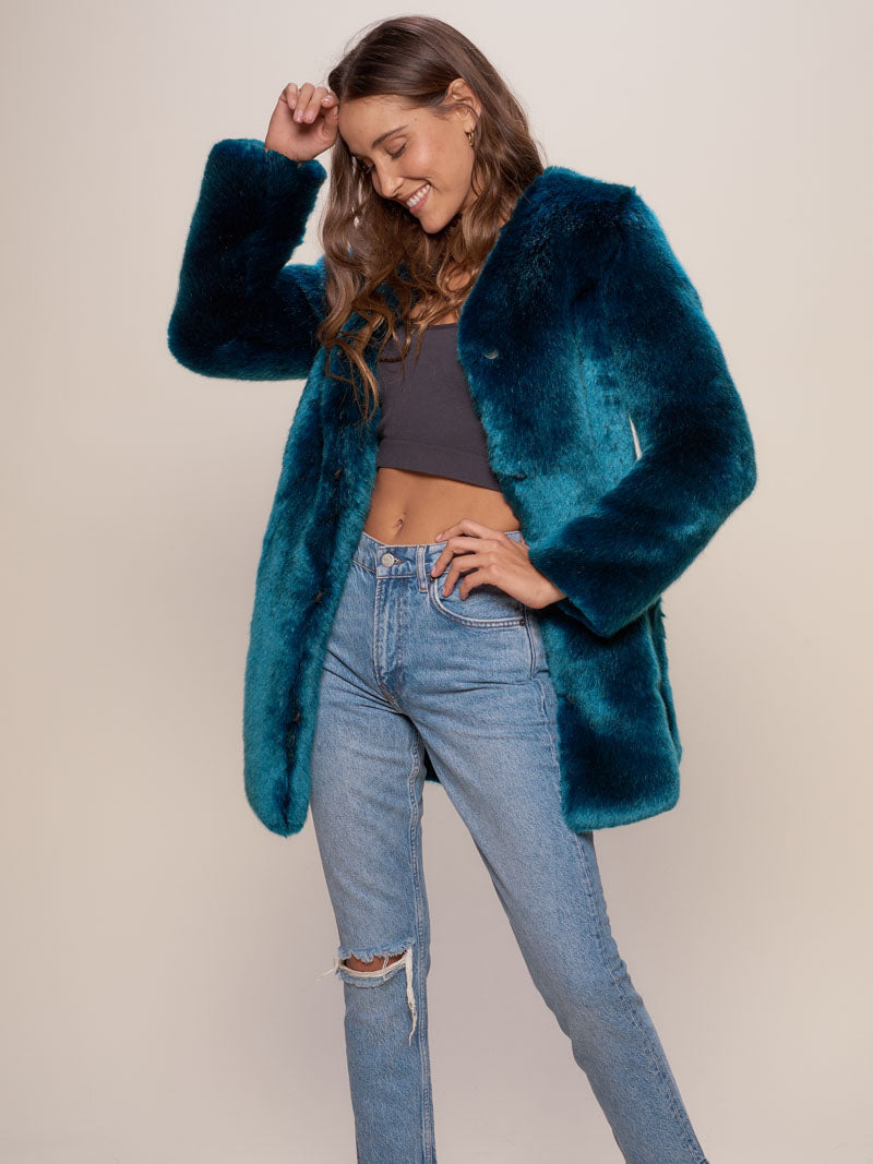 Royal Wolf Faux Fur Coat with V-Neck on Female