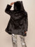 Woman wearing Black Wolf Plaid Classic Faux Fur Coat, back view