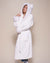 Woman wearing Arctic Wolf Classic Faux Fur Robe, side view 1