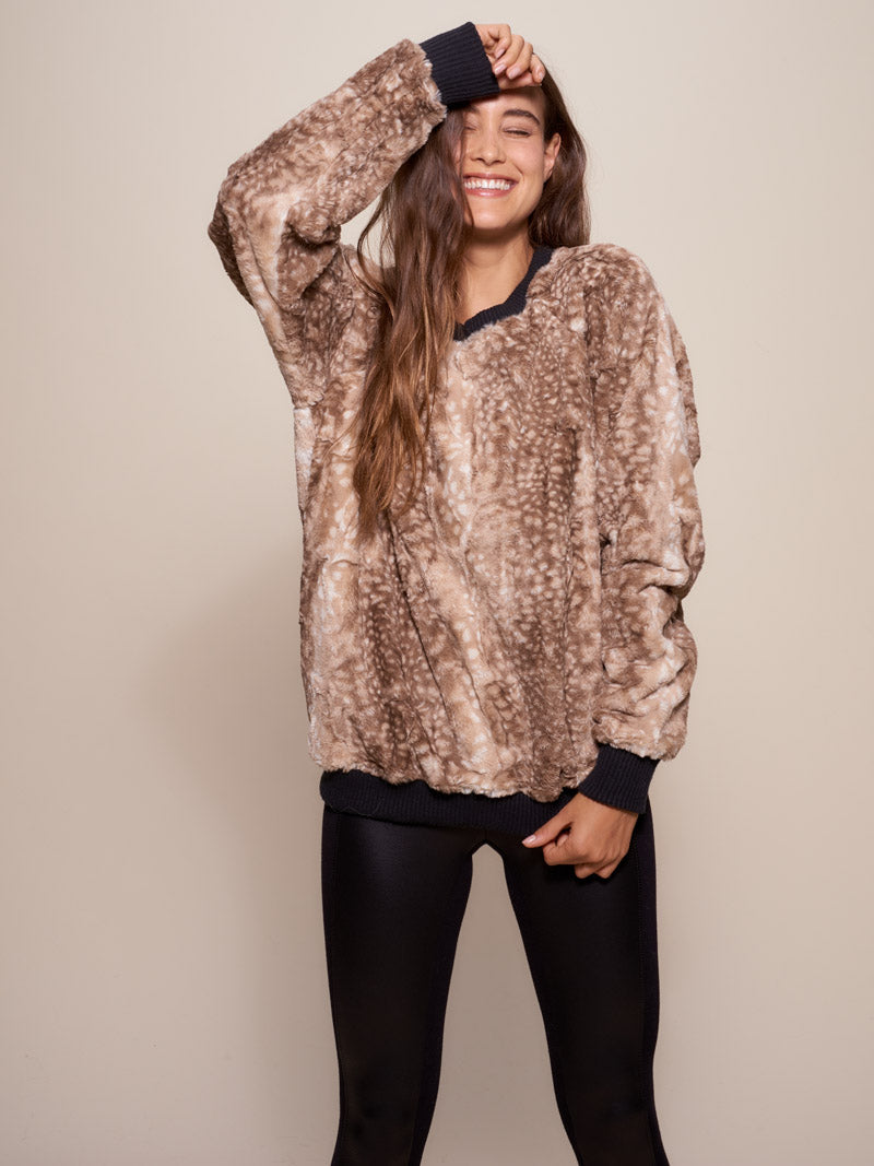 Brown and Beige Iberian Lynx Luxe Sweater on Female