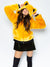 Woman wearing faux fur Golden Wolf Luxe Classic Bomber Jacket, front view 3