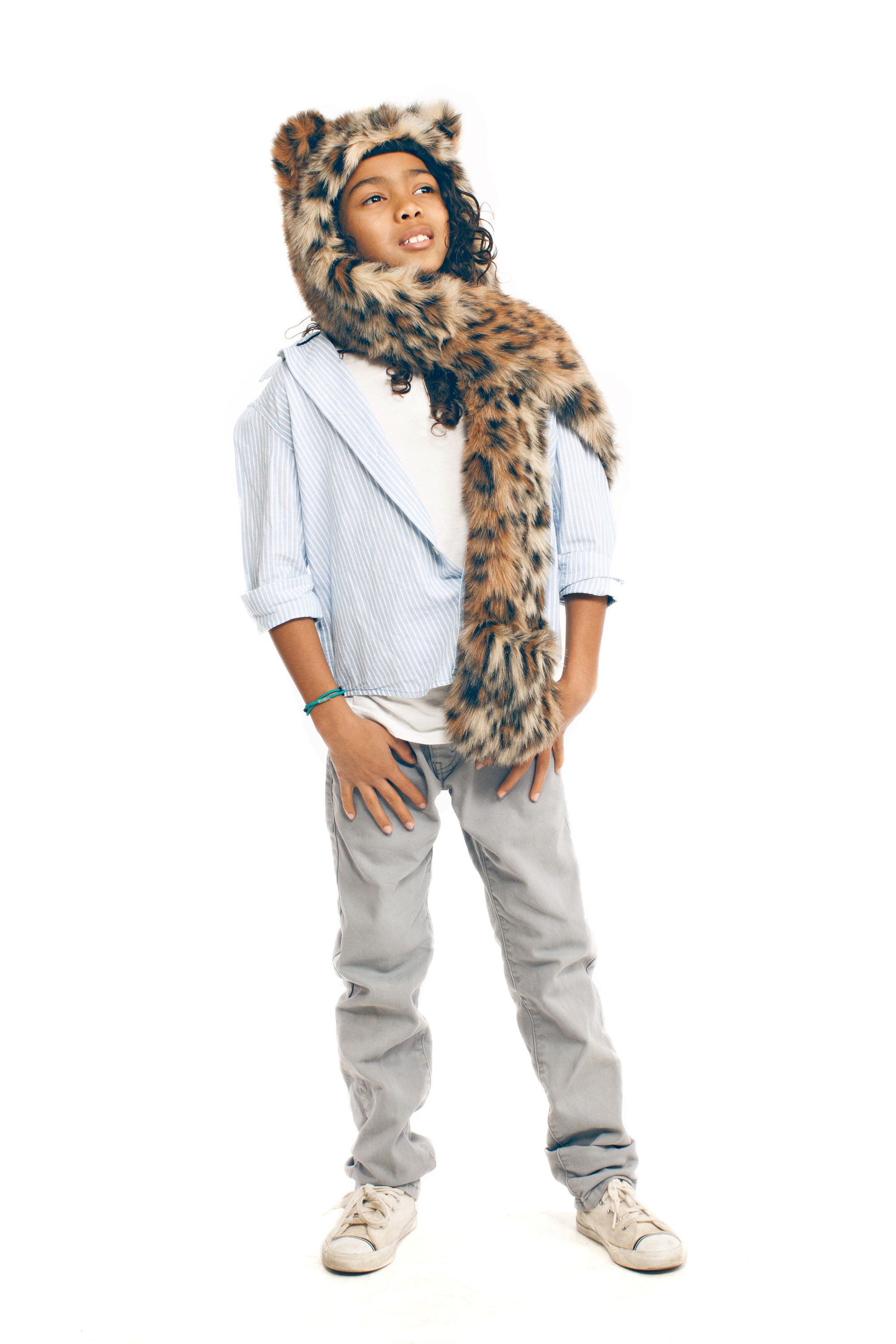 Faux Fur SpiritHood for Kids Featuring Leopard Design on Boy