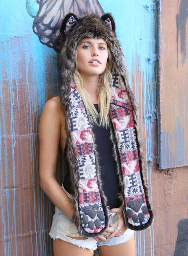 Woman wearing Brown Fox Collectors Edition Unisex Faux Fur SpiritHood