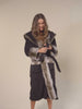 Woman wearing Grey Wolf Classic Faux Fur Robe. full view 1