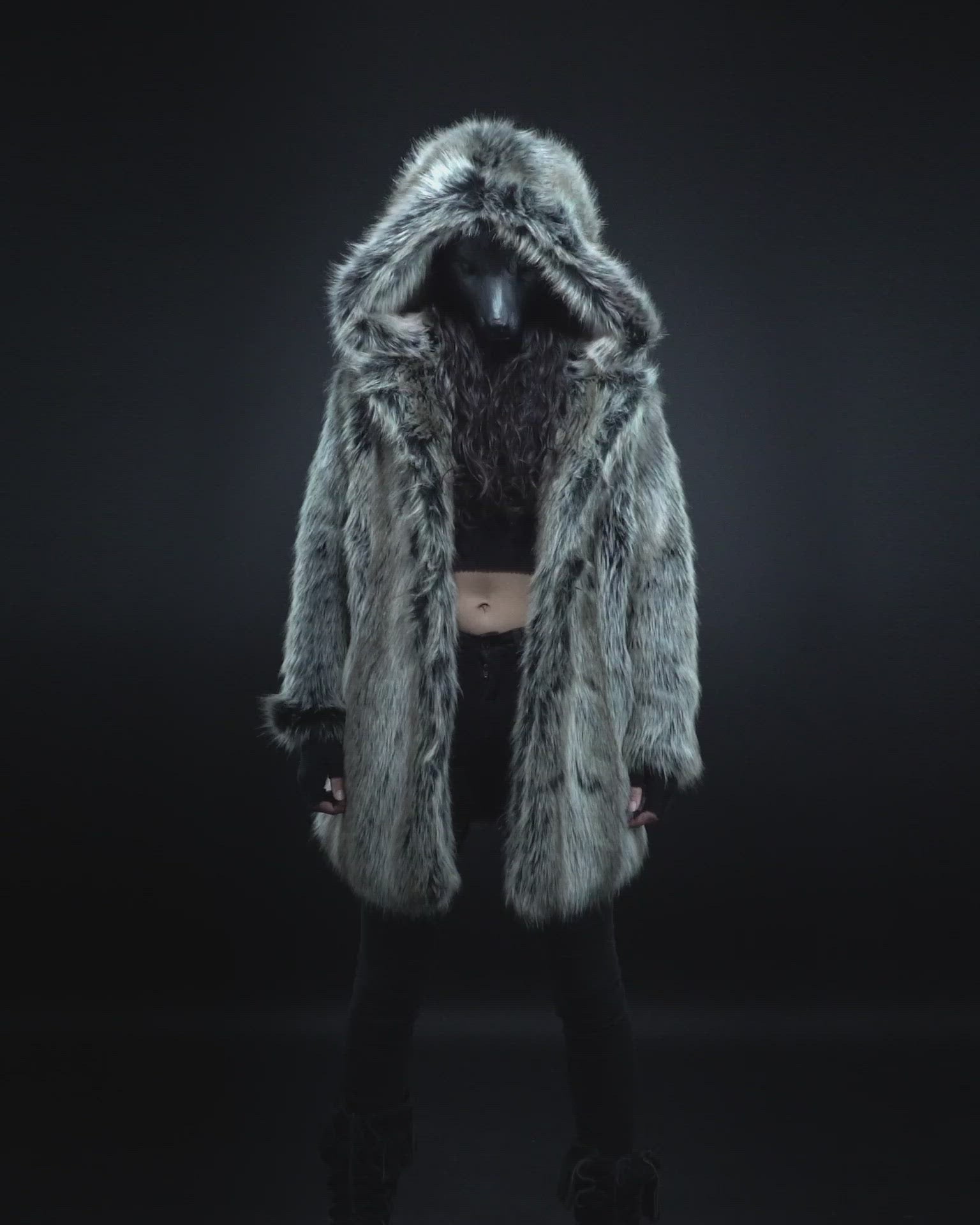 Faux Fur Coat Womens | Hooded Grey Wolf - SpiritHoods