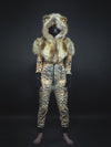 Man wearing Liger Velvet Classic Faux Fur Animal Onesie, full view