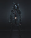 Woman wearing Black Wolf Plaid Classic Faux Fur Coat, full view