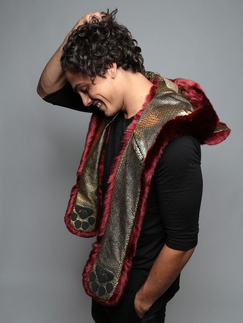 Man wearing faux fur Drogon Wolf Limited Edition SpiritHood, side view