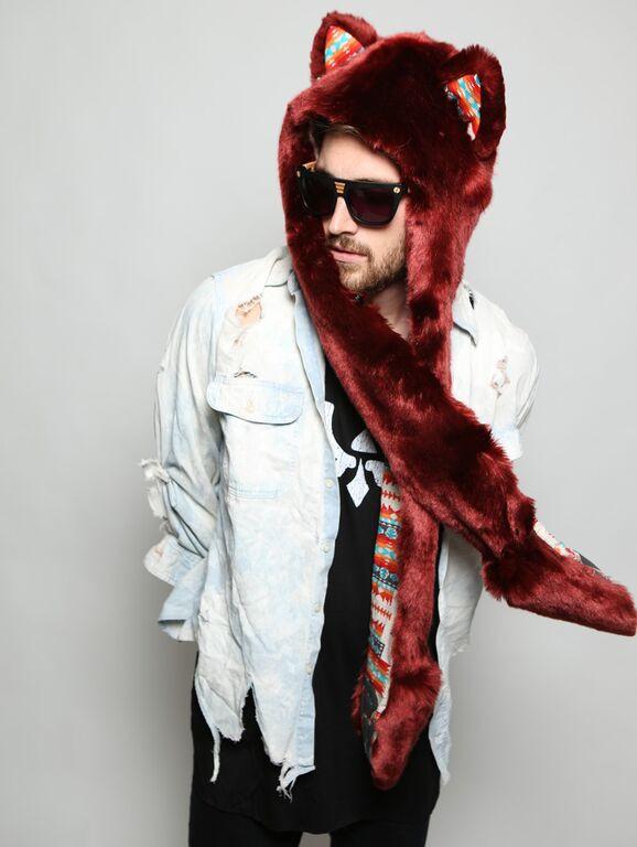 Man wearing Fire Wolf 2.0 Collectors Edition Faux Fur SpiritHood