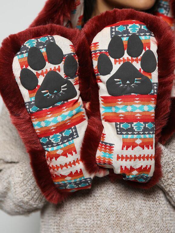 Woman wearing faux fur Fire Wolf 2.0 Collectors Edition SpiritHood, front view 2