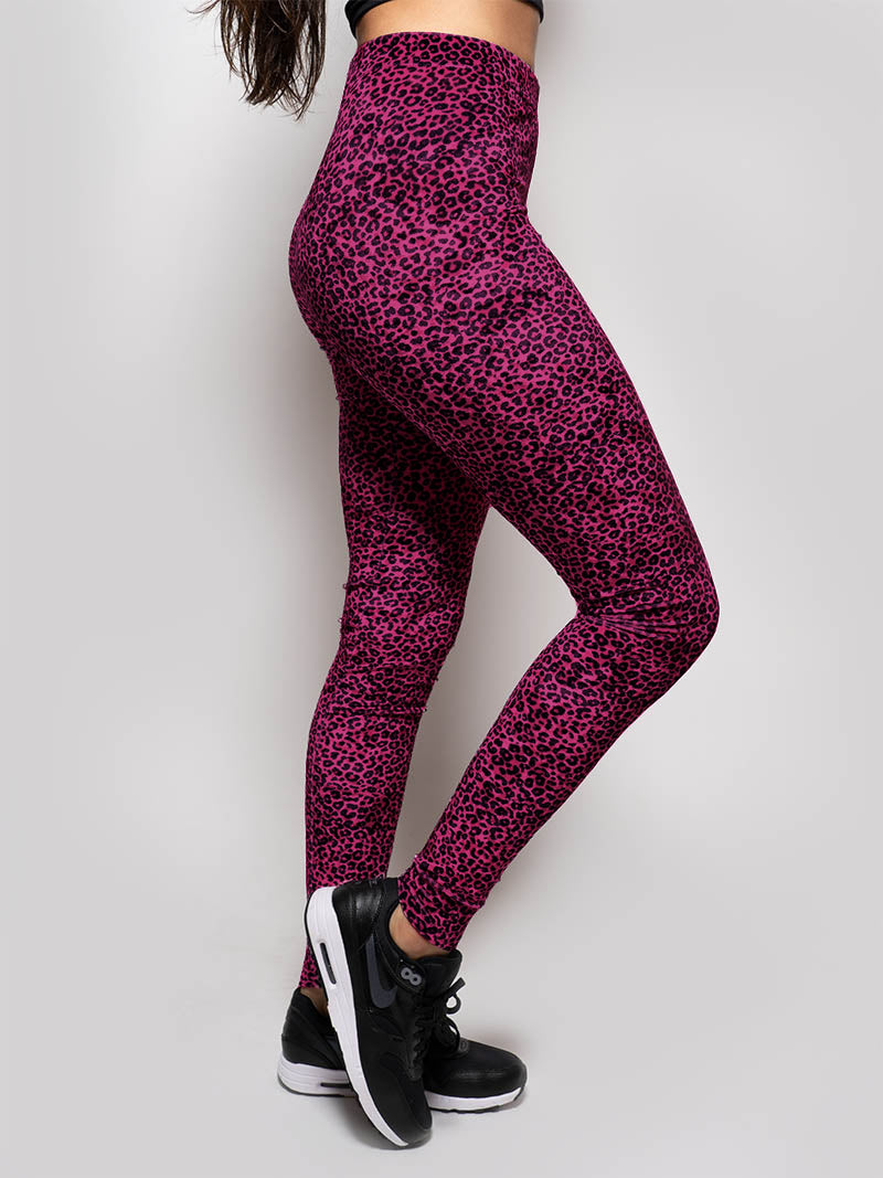 Pink Leopard Velvet Leggings on Woman