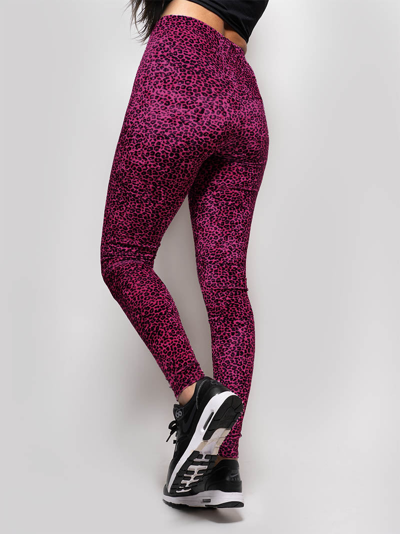 Women's Pink Leopard Velvet Leggings - Wild Elegance - SpiritHoods