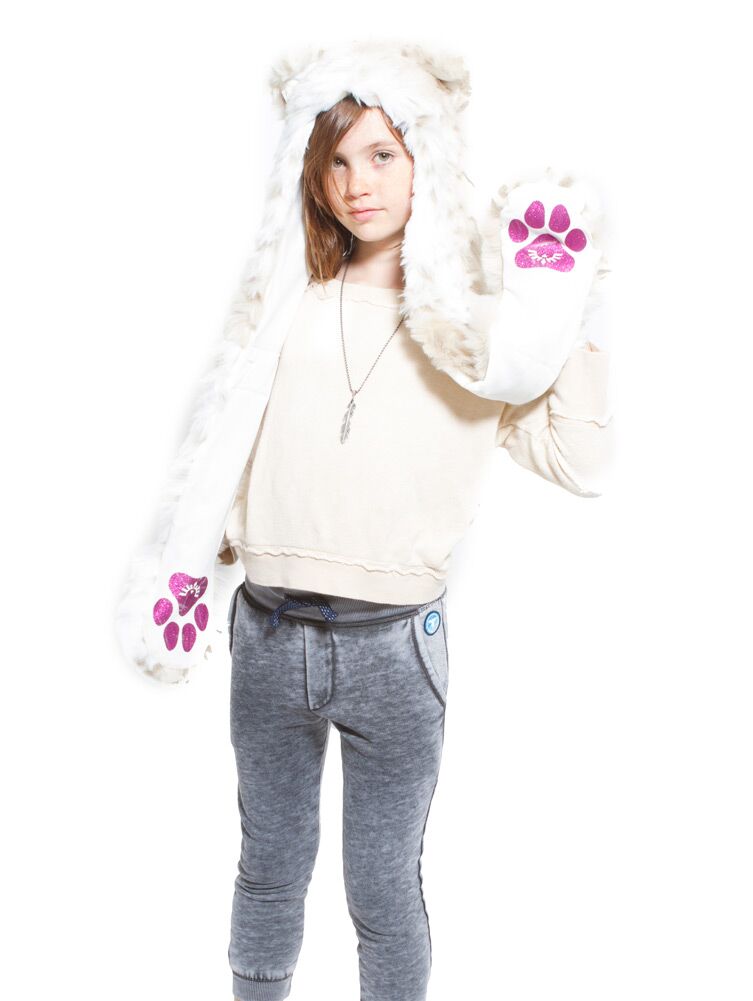 Hooded Snow Leopard Faux Fur for Kids on Girl