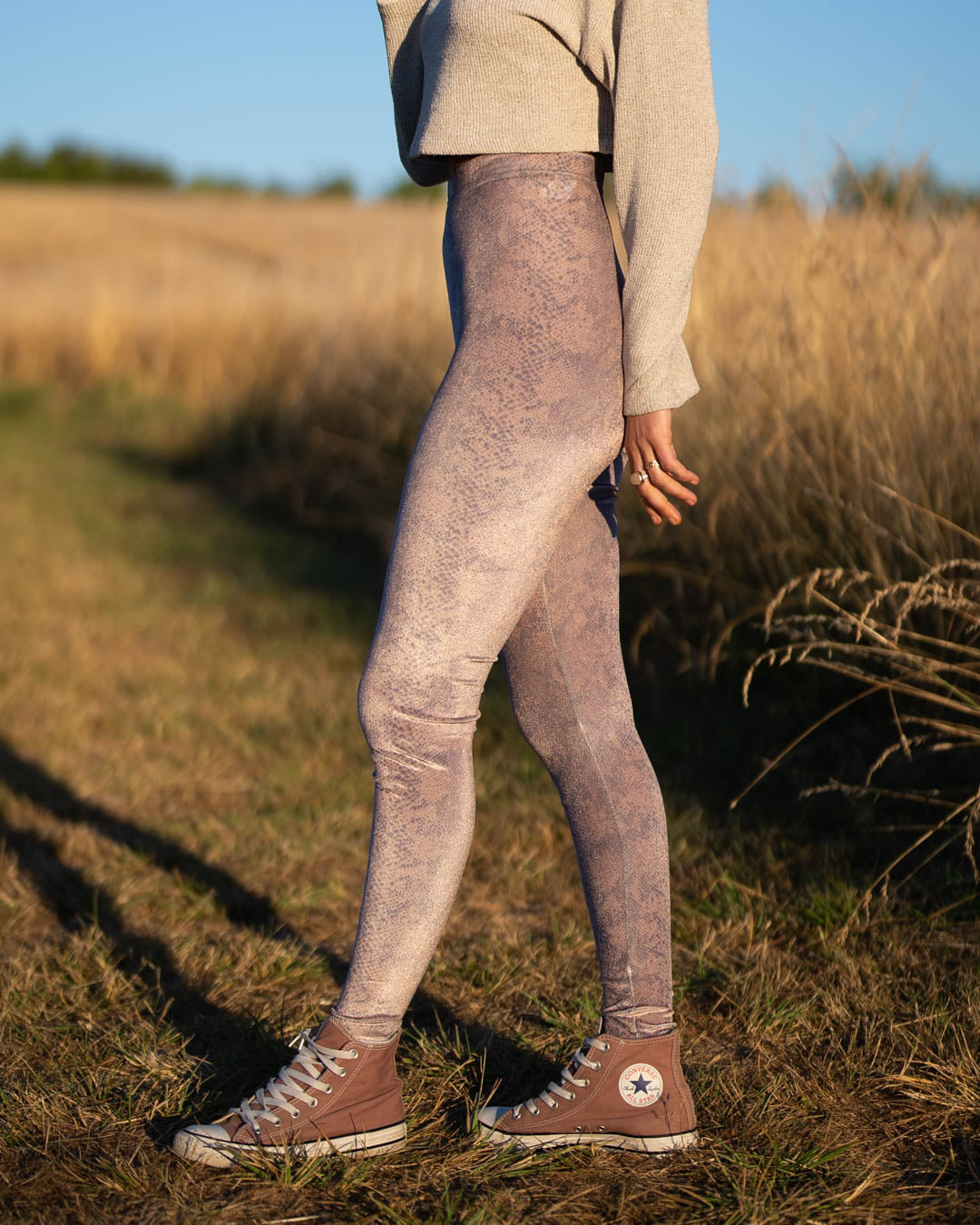 Faux Rattlesnake High-Waisted Velvet Leggings on Female Model