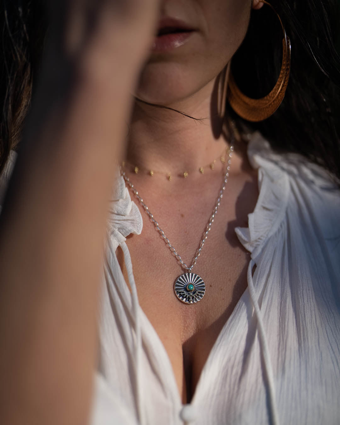 Female Wearing Phoenix Sterling Silver Collector Edition Pendant
