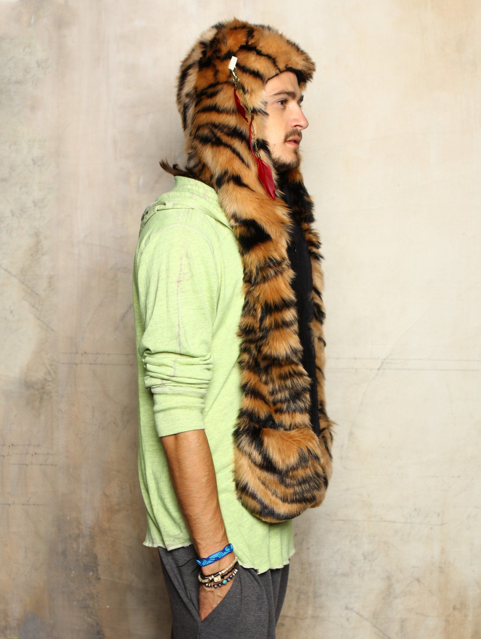 Male Wearing Faux Fur Tiger SpiritHood 