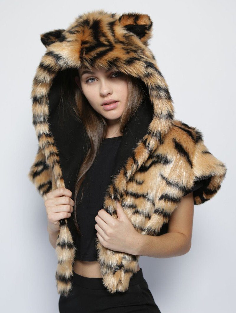 Tiger Shawl Collectors Faux Fur with Hood