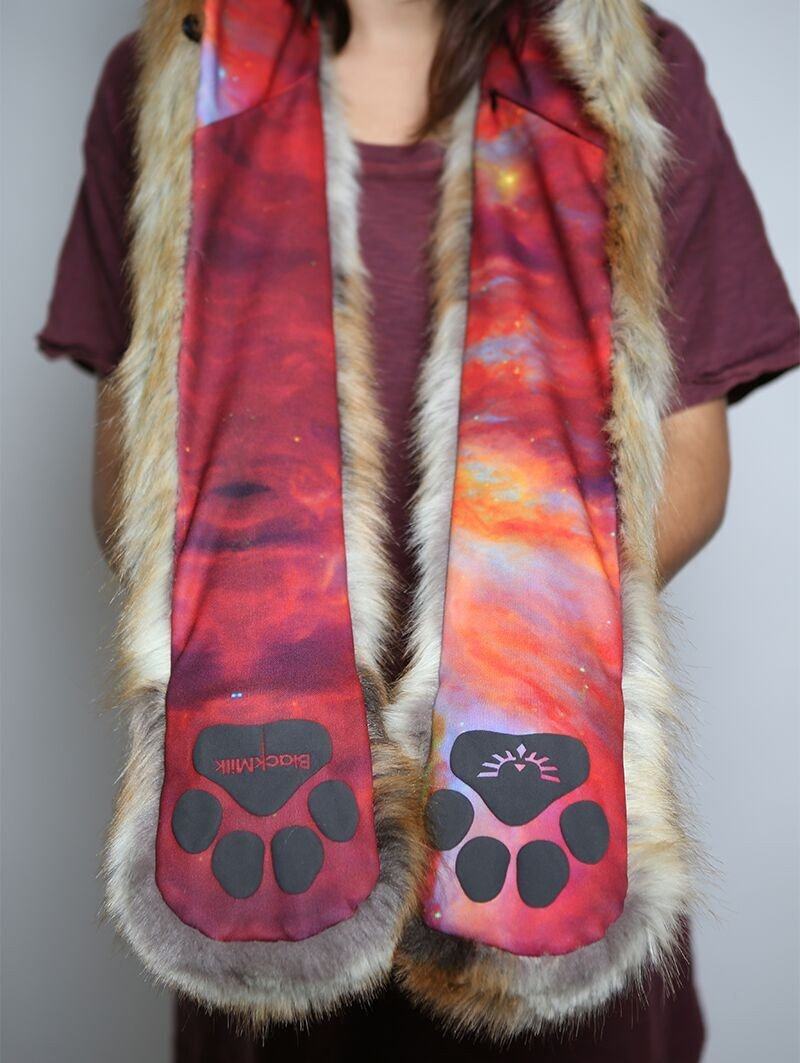 Liner Detail of Red Fox Unisex Rainbow Galaxy SpiritHood on Woman