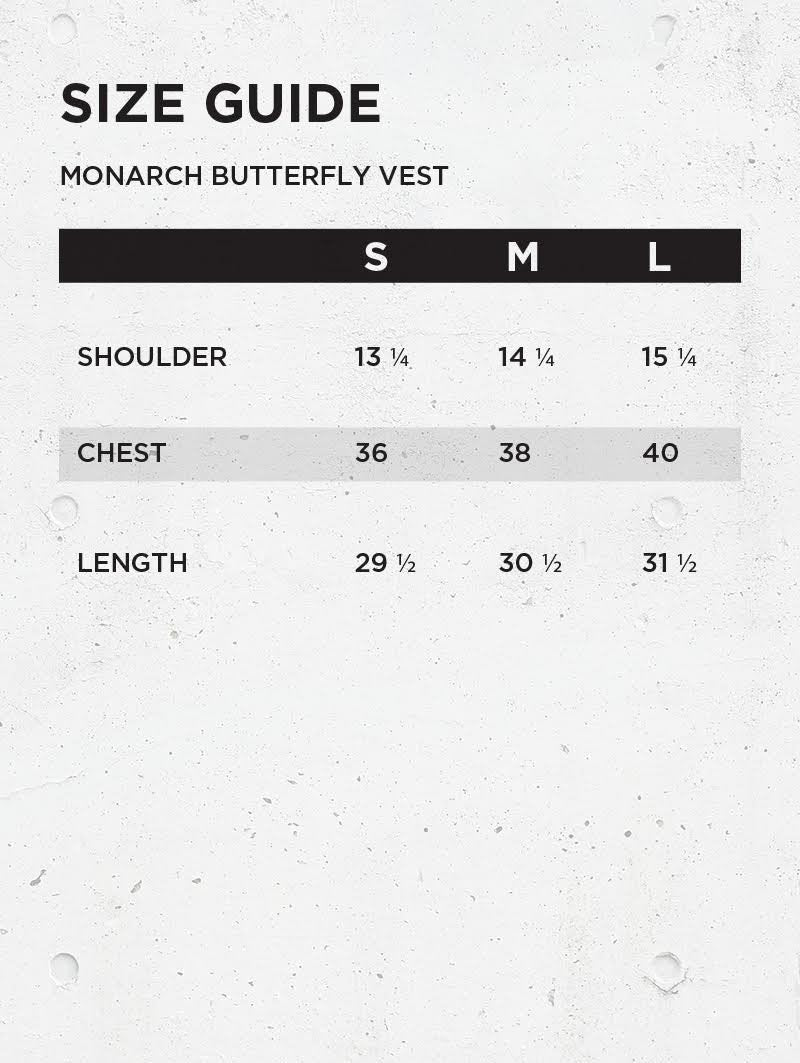 Size Guide for the Butterfly Vest *Unisex* 