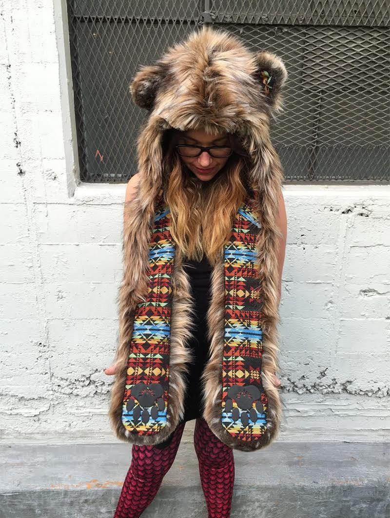 Woman wearing Brown Bear Collectors Edition Faux Fur SpiritHood