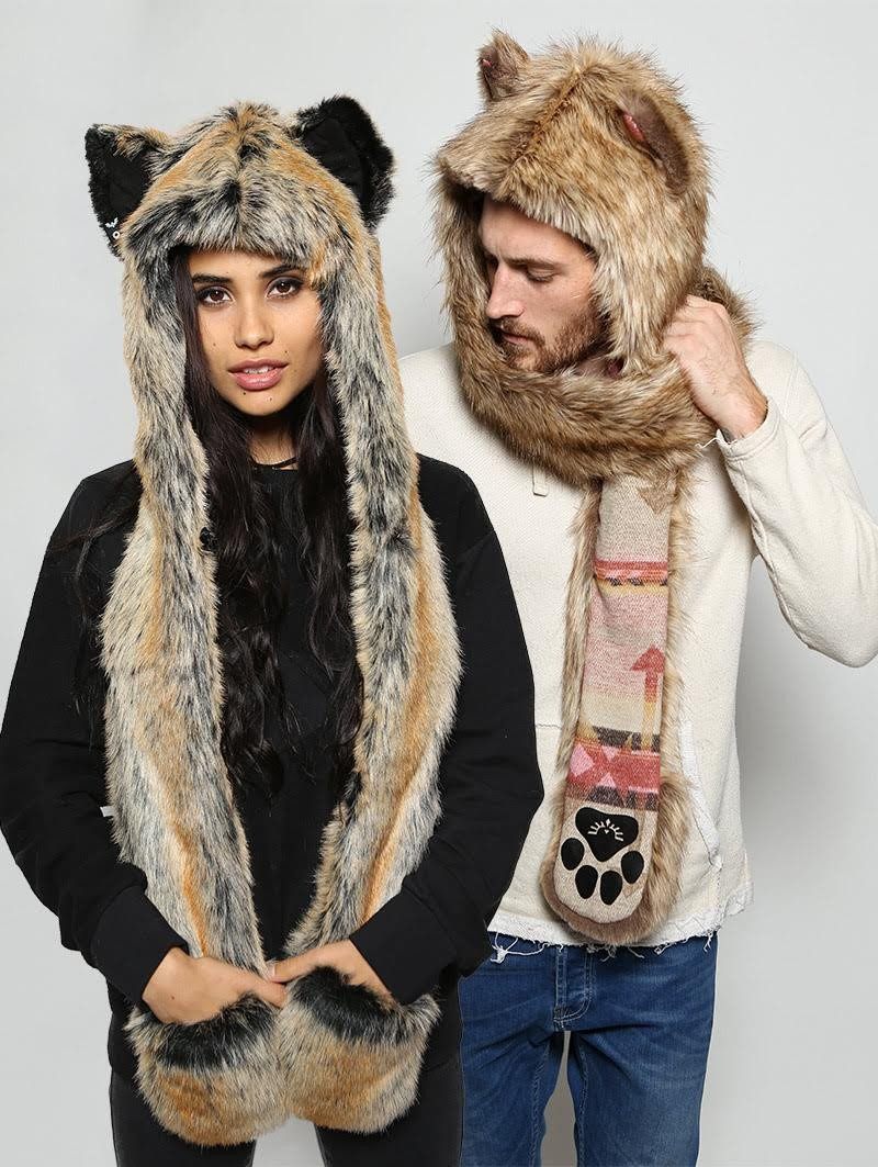 People wearing Coyote Italy + Red Wolf *Unisex* Faux Fur SpiritHoods