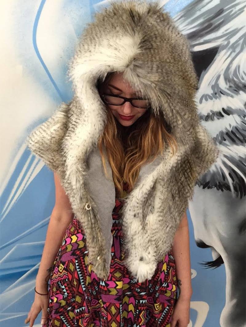 Unisex Snowy Owl Shawl SpiritHood on Female