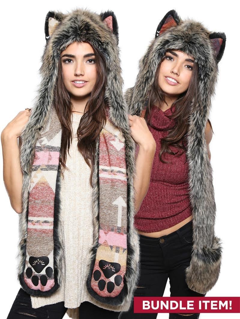 People wearing faux fur Unisex Direwolf and Direwolf Italy Spirithoods, front view 