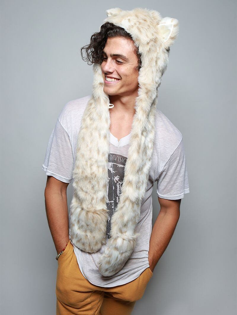 Man wearing Snow Leopard Faux Fur SpiritHood