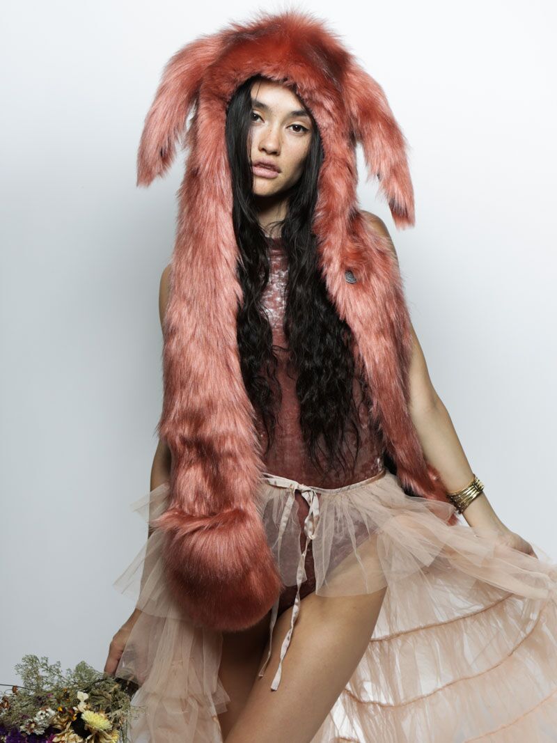 Collector Edition Rose Quartz Bunny Hooded Faux Fur on Female Model