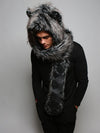 Man wearing faux fur Night Fox Italy SpiritHood, side view