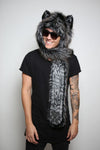 Man wearing faux fur Night Fox Collectors Edition SpiritHood, side view