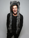 Man wearing faux fur Night Fox Italy SpiritHood, front view 1