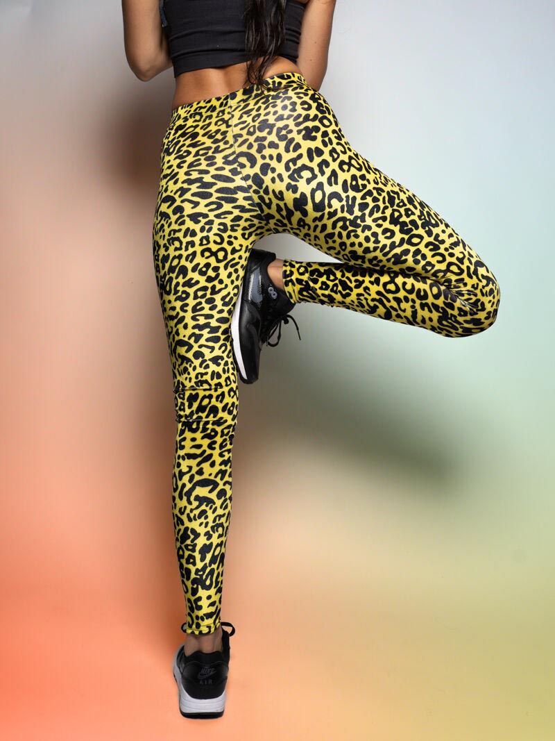 Neon Yellow Cheetah Velvet Leggings on Female