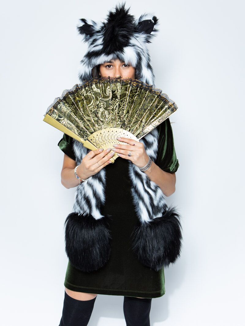 Zebra Faux Fur with Hood on Female