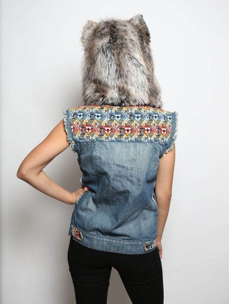 1/2 *Unisex* SpiritHood with Grey Wolf Design