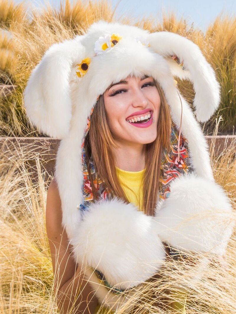 Hooded Faux Fur with White Bunny Design