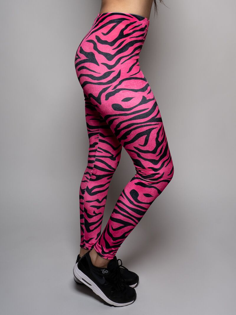 Velvet Leggings for Women with Neon Pink Zebra Design