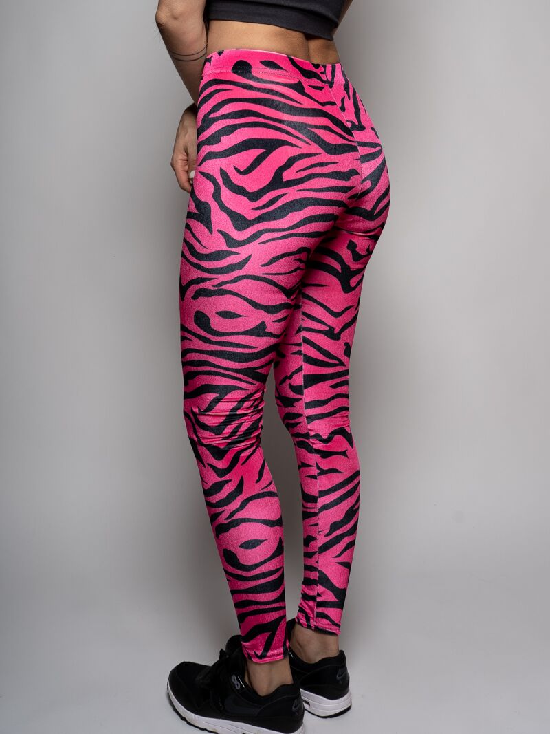 SpiritHoods Neon Pink Zebra Velvet Leggings for Women