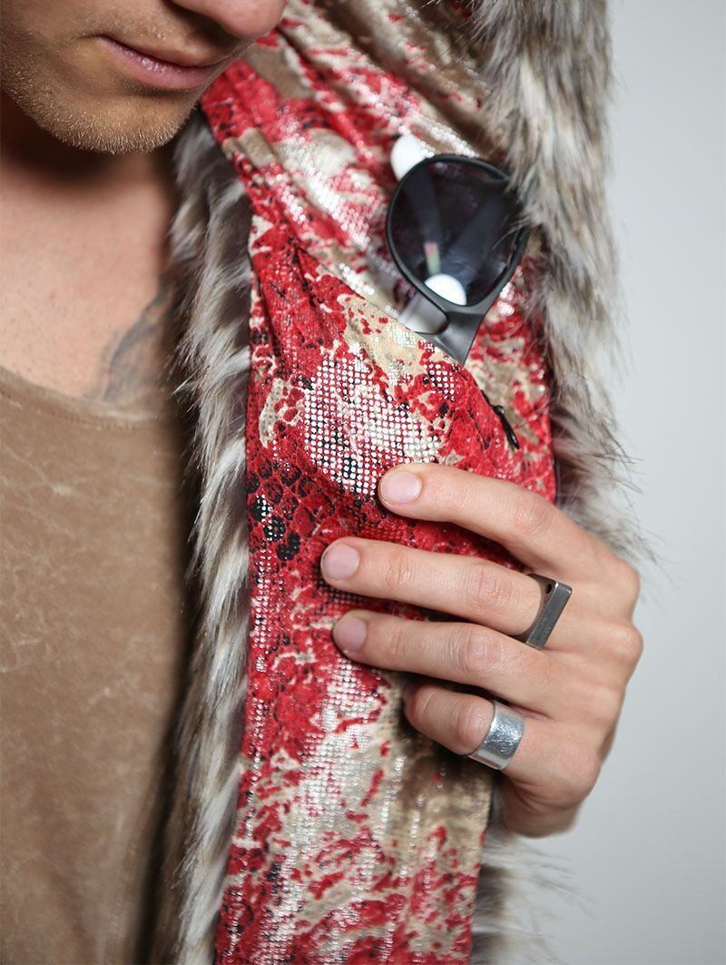 Man wearing Silver Coyote Collectors Edition SpiritHood, front view 2