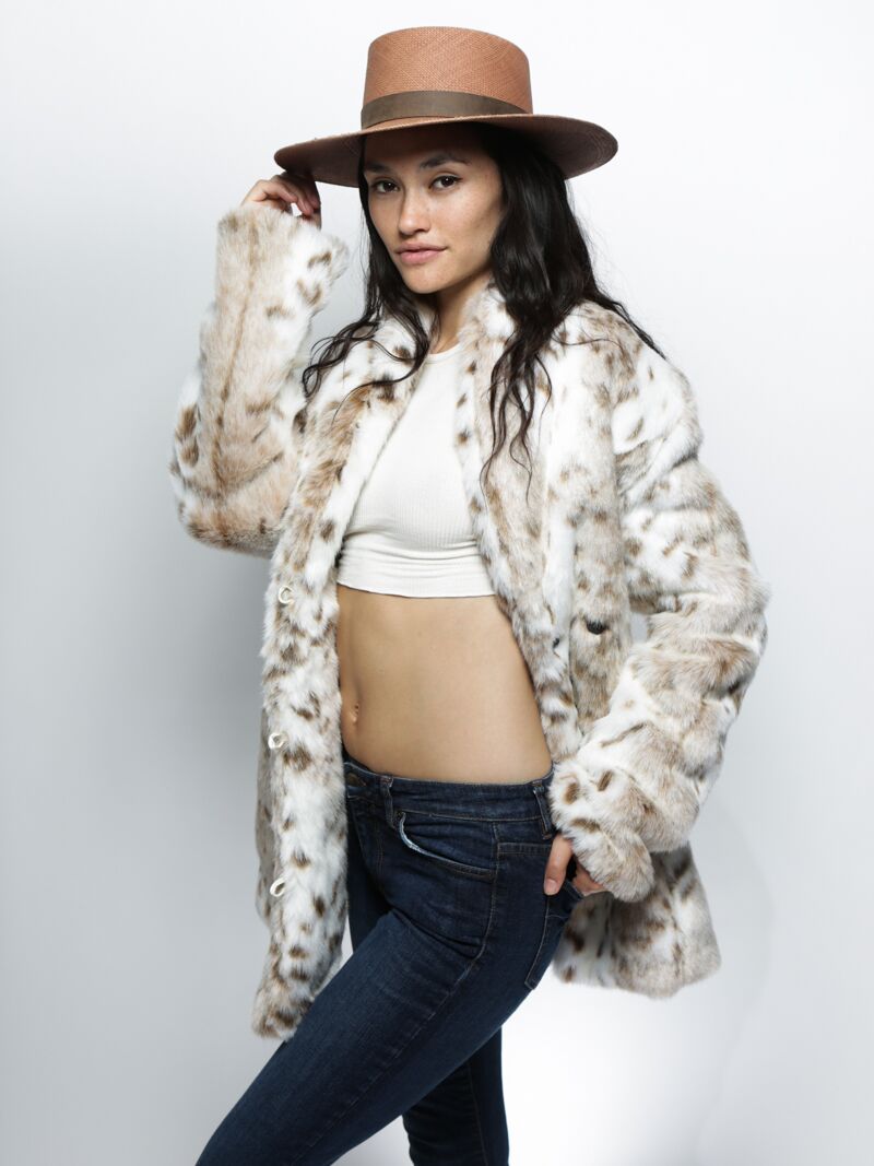 Siberian Snow Leopard Collared Faux Fur Coat | Women&#39;s - SpiritHoods